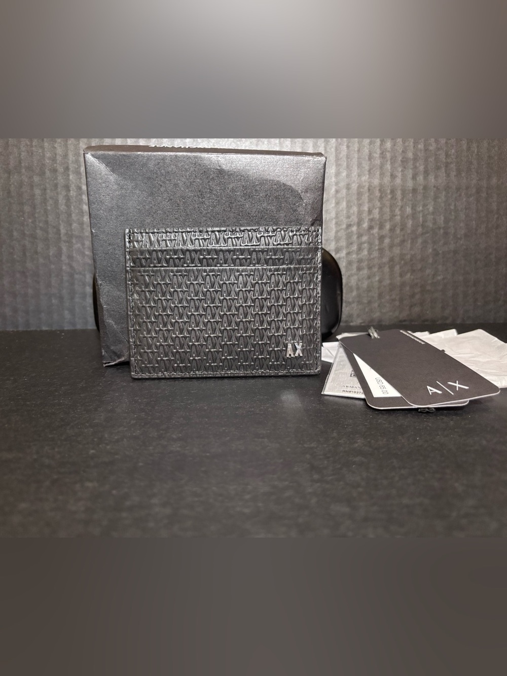 Armani Exchange NWT Black Embossed Logo Card Holder
